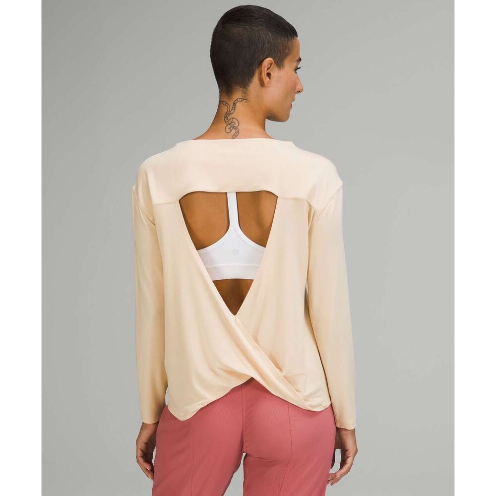 Lululemon Modal Blend Open Back Long Sleeve Top Prosecco Size Large